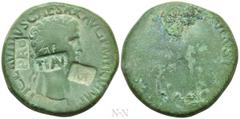 Roman Imperial Coins CLAUDIUS (41-54). Sestertius. Rome. Countermarked in Germania Inferior under the reign of Nero (54-68). Obv: TI CLAVDIVS CAESAR AVG P M TR P IMP. Laureate head right; c/ms: PRO, T