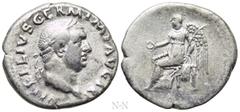 Roman Imperial Coins VITELLIUS (69). Denarius. Rome. Obv: A VITELLIVS GERM IMP AVG TR P. Laureate head right. Rev: Victory seated left, holding patera and palm frond. RIC² 110. Condition: Good fine. W