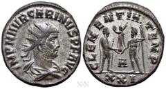 Roman Imperial Coins CARINUS (283-285). Antoninianus. Siscia. Obv: IMP M AVR CARINVS P F AVG. Radiate, draped and cuirassed bust right. Rev: CLEMENTIA TEMP / A / XXI. Emperor standing right, holding s