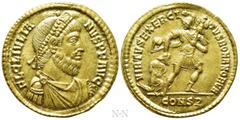 Roman Imperial Coins JULIAN II APOSTATA (361-363). GOLD Solidus. Constantinople. Obv: FL CL IVLIANVS P F AVG. Pearl-diademed, draped and cuirassed bust right. Rev: VIRTVS EXERCITVS ROMANORVM / CONSP. 