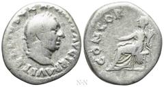 Roman Imperial Coins VITELLIUS (69). Denarius. Rome. Obv: A VITELLIVS GERMAN IMP TR P. Laureate head right. Rev: CONCORDIA P R. Concordia seated left on throne, holding patera and cornucopia. RIC² 73.