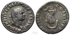 Roman Imperial Coins TITUS (79-81). Denarius. Rome. Obv: IMP TITVS CAES VESPASIAN AVG P M. Laureate head right. Rev: TR P IX IMP XV COS VIII P P. Dolphin coiled around anchor. RIC 112. Condition: Very