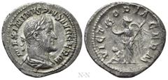 Roman Imperial Coins MAXIMINUS THRAX (235-238). Denarius. Rome. Obv: MAXIMINVS PIVS AVG GERM. Laureate, draped and cuirassed bust right. Rev: VICTORIA GERM. Victory standing left with wreath and palm 