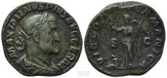 Roman Imperial Coins MAXIMINUS THRAX (235-238). Sestertius. Rome. Obv: MAXIMINVS PIVS AVG GERM. Laureate, draped and cuirassed bust right. Rev: VICTORIA GERMANICA / S - C. Victory standing left, holdi