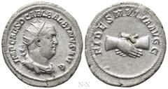 Roman Imperial Coins BALBINUS (238). Antoninianus. Rome. Obv: IMP CAES D CAE L BALBINVS AVG. Radiate, draped and cuirassed bust right. Rev: FIDES MVTVA AVGG. Clasped hands. RIC 12. Condition: Very fin
