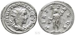 Roman Imperial Coins HERENNIUS ETRUSCUS (Caesar, 249-251). Antoninianus. Rome. Obv: Q HER ETR MES DECIVS NOB C. Radiate and draped bust right. Rev: PIETAS AVGG. Mercury standing left, holding purse an