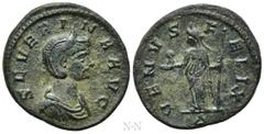 Roman Imperial Coins SEVERINA (Augusta, 270-275). Ae Denarius. Rome. Obv: SEVERINA AVG. Draped bust right, wearing stephane. Rev: VENVS FELIX / Δ. Venus standing left, holding uncertain object and sce