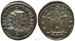 Roman Imperial Coins CARINUS (Caesar, 282-283). Antoninianus. Siscia. Obv: IMP C M AVR CARINVS NOB C. Radiate and cuirassed bust right. Rev: VIRTVS AVGG / Γ / XXI. Prince standing right, holding scept