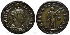 Roman Imperial Coins CARINUS (Caesar, 282-283). Antoninianus. Lugdunum. Obv: CARINVS NOBIL CAES. Radiate, draped and cuirassed bust right. Rev: SAECVLI FELICITAS / D. Emperor standing right, holding g