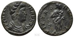 Roman Imperial Coins THEODORA (died before 337). Ae. Treveri. Obv: FL MAX THEODORAE AVG. Laureate and draped bust right. Rev: PIETAS ROMANA / TRP. Pietas standing right, holding infant; cross to left.