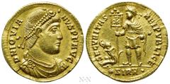 Roman Imperial Coins JOVIAN (363-364). GOLD Solidus. Sirmium. Obv: D N IOVIANVS P F AVG. Pearl-diademed, draped and cuirassed bust right. Rev: SECVRITAS REIPVBLICE / (star) SIRM•. Jovian standing left