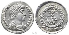 Roman Imperial Coins VALENTINIAN I (364-375). Siliqua. Antioch. Obv: D N VALENTINIANVS P F AVG. Pearl-diademed, draped and cuirassed bust right. Rev: VOT X MVL XX / ANT. Legend in four lines within wr