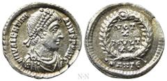 Roman Imperial Coins VALENTINIAN I (364-375). Siliqua. Antioch. Obv: D N VALENTINIANVS P F AVG. Pearl-diademed, draped and cuirassed bust right. Rev: VOT X MVLT XX / •ANTЄ. Legend in four lines within