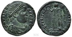 Roman Imperial Coins VALENS (364-378). Ae. Treveri. Obv: D N VALENS P F AVG. Pearl-diademed, draped and cuirassed bust right. Rev: SECVRITAS REI PVBLICAE / TRP (star). Victory standing left, holding w