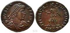 Roman Imperial Coins VALENS (364-378). Ae. Rome. Obv: D N VALENS P F AVG. Pearl-diademed, draped and cuirassed bust right. Rev: SECVRITAS REI PVBLICAE / SM (leaf) RP. Victory advancing left with wreat