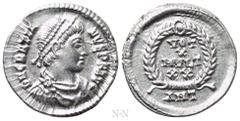 Roman Imperial Coins GRATIAN (367-383). Siliqua. Antioch. Obv: D N GRATIANVS P F AVG. Pearl-diademed, draped and cuirassed bust right. Rev: VOT / X / MVLT / XX / ANT. Legend in four lines within wreat