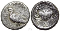Greek Coins SICILY. Akragas. Tetradrachm (Circa 465/0–445/0 BC). Obv: Sea eagle standing left. Rev: AKPAΓANTOΣ. Crab; flower with two short tendrils below. Westermark, Coinage, Period II, Group III, 3