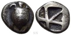 Greek Coins ATTICA. Aegina. Obol (Circa 480-457 BC). Obv: Sea turtle. Rev: Square incuse with skew pattern. Milbank pl. I, 7; HGC 6, 450. Condition: Very fine. Weight: 0.93 g. Diameter: 9 mm.