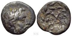 Greek Coins ACHAIA. Achaian League. Antigoneia (Mantinea). Triobol or Hemidrachm (Circa 188-180 BC). Obv: Laureate head of Zeus right. Rev: League monogram; A - N across field, EY below; all within wr