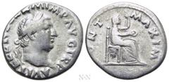Roman Imperial Coins VITELLIUS (69). Denarius. Rome. Obv: A VITELLIVS GERM IMP AVG TR P. Laureate head right. Rev: PONT MAXIM. Vesta, veiled, seated right on throne, holding patera and sceptre. RIC² 1