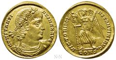 Roman Imperial Coins CONSTANTINE I 'THE GREAT' (307/10-337). GOLD Solidus. Constantinople. Obv: CONSTANTINVS MAX AVG. Rosette-diademed, draped and cuirassed bust right. Rev: VICTORIA CONSTANTINI AVG /