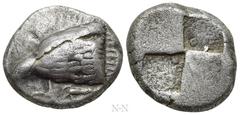 Greek Coins PAPHLAGONIA. Sinope. Drachm (Circa 490-425 BC). Obv: Head of sea-eagle left; below, dolphin left. Rev: Quadripartite incuse square, diagonal quarters strippled. SNG BM Black Sea 1364; HGC 