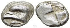 Greek Coins PAPHLAGONIA. Sinope. Drachm (Circa 425-410 BC). Obv: Head of eagle left; below, dolphin swimming left. Rev: Quadripartite incuse square with two opposing quarters filled; K in one incuse. 