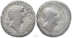 Roman Republican Coins MARK ANTONY & LUCIUS ANTONY. Denarius (41 BC). L. Cocceius Nerva, quaestor pro praetore. Military mint moving with Marc Antony. Obv: M ANT IMP AVG III VIR R P C M NERVA PRO Q P.