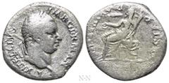 Roman Imperial Coins VITELLIUS (69). Denarius. Lugdunum. Obv: A VITELLIVS IMP GERMAN. Laureate head right, with globus at point of neck. Rev: VESTA P R QVIRITIVM. Vesta, veiled, seated left on throne,