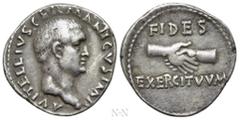 Roman Imperial Coins VITELLIUS (69). Denarius. Rome. Obv: A VITELLIVS GERMANICVS IMP. Bare head right. Rev: FIDES / EXERCITVVM. Clasped hands. RIC² 67. Condition: Very fine. Weight: 3.85 g. Diameter: 
