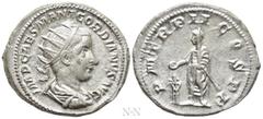 Roman Imperial Coins GORDIAN III (238-244). Antoninianus. Rome. Obv: IMP CAES M ANT GORDIANVS AVG. Radiate, draped and cuirassed bust right. Rev: P M TR P II COS P P. Gordian standing left, holding sc