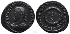 Roman Imperial Coins CRISPUS (Caesar, 316-326). Follis. Thessalonica. Obv: FL IVL CRISPVS NOB CAES. Laureate, draped and cuirassed bust left. Rev: CAESARVM NOSTRORVM / TSΔVI. VOT X in two lines within