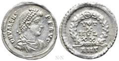 Roman Imperial Coins VALENS (364-378). Siliqua. Antioch. Obv: D N VALENS P F AVG. Pearl-diademed, draped and cuirassed bust right. Rev: VOT / X / MVL / XX / ANT. Legend in four lines within wreath. RI