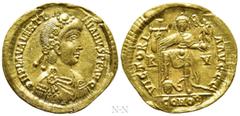 Roman Imperial Coins VALENTINIAN III (425-455). GOLD Solidus. Ravenna. Obv: D N PLA VALENTINIANVS P F AVG. Rosette-diademed, draped and cuirassed bust right. Rev: VICTORIA AVGGG / R - V / COMOB. Valen