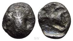 Greek Coins BOEOTIA. Thebes. Tetartemorion (Circa 450-425 BC). Obv: Boeotian shield. Rev: Kantharos within incuse square. Cf. BCD Boiotia 380. Condition: Fine. Weight: 0.11 g. Diameter: 5 mm.