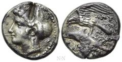 Greek Coins PAPHLAGONIA. Sinope. Siglos or Drachm (Circa 4th-3rd century BC). Obv: Head of nymph left. Rev: AΓY / ΣINΩ. Sea-eagle standing left, with wings spread, on dolphin left. SNG BM Black Sea 14
