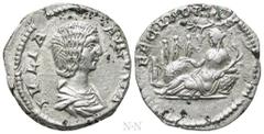 Roman Imperial Coins JULIA DOMNA (Augusta, 193-217). Denarius. Rome. Obv: IVLIA AVGVSTA. Draped bust right. Rev: FECVNDITAS. Terra reclining left below tree, elbow resting on basket of fruits; right h