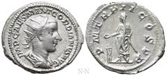 Roman Imperial Coins GORDIAN III (238-244). Antoninianus. Rome. Obv: IMP CAES M ANT GORDIANVS AVG. Radiate, draped and cuirassed bust right. Rev: P M TR P II COS P P. Gordian standing left, holding sc