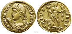 Roman Imperial Coins VALENTINIAN I (364-375). GOLD Solidus. Thessalonica. Obv: D N VALENTINIANVS P F AVG. Pearl-diademed bust left, wearing consular robe, holding mappa in right hand and sceptre in le