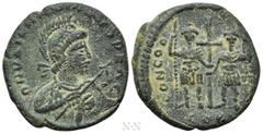 Roman Imperial Coins VALENTINIAN III (425-455). Ae. Constantinople for use at Cherson. Obv: D N VALENTINIANVS P F AVG. Helmeted and cuirassed bust right, holding spear and shield. Rev: CONCORDIA AGV /
