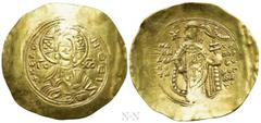 Byzantine Coins MANUEL I COMNENUS (1143-1180). GOLD Hyperpyron. Constantinople. Obv: + KЄ ROHΘЄI / IC - XC. Facing bust of Christ Emmanuel. Rev: MANɄHΛ ΔЄCΠOTH - Tω ΠOPΦVPΓЄNNHTO. Manuel standing faci