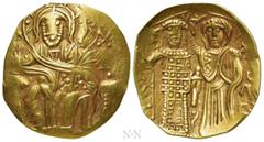 Byzantine Coins EMPIRE OF NICAEA. John III Ducas-Vatazes (1222-1254). GOLD Hyperpyron. Magnesia. Obv: IC - XC. Christ Pantokrator seated facing on throne. Rev: John standing facing, holding labarum an