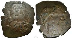 Medieval Coins BULGARIA. Second Empire. Konstantin I Asen (1257-1277). Ae Trachy. Veliko Turnovo. Obv: Facing bust of Christ Pantokrator, holding scroll; cross to left and right. Rev: Konstantin stand