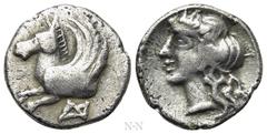 Greek Coins AKARNANIA. Anaktorion. Triobol or Hemidrachm (Circa 330-300 BC). Obv: Forepart of Pegasos left; AN monogram below. Rev: Laureate head of Apollo left. BCD Akarnania 100; HGC 4, 774. Conditi