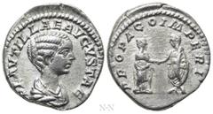 Roman Imperial Coins PLAUTILLA (Augusta, 202-205). Denarius. Rome. Obv: PLAVTILLAE AVGVSTAE. Draped bust right. Rev: PROPAGO IMPERI. Plautilla standing right, clasping hands with Caracalla standing le