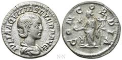 Roman Imperial Coins AQUILIA SEVERA (Augusta, 220-221 & 221-222). Denarius. Rome. Obv: IVLIA AQVILIA SEVERA AVG. Draped bust right. Rev: CONCORDIA. Concordia standing left, holding double cornucopia a