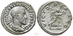 Roman Imperial Coins MAXIMINUS THRAX (235-238). Denarius. Rome. Obv: IMP MAXIMINVS PIVS AVG. Laureate, draped and cuirassed bust right. Rev: VICTORIA AVG. Victory advancing right, holding palm branch 