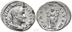 Roman Imperial Coins MAXIMINUS THRAX (235-238). Denarius. Rome. Obv: MAXIMINVS PIVS AVG GERM. Laureate, draped and cuirassed bust right. Rev: FIDES MILITVM. Fides standing left, holding signum in each