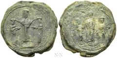 Byzantine Coins ROMANUS IV DIOGENES with EUDOCIA, MICHAEL VII, CONSTANTIUS and ANDRONICUS (1068-1071). PB Seal. Obv: [...]AH S ЄVΔOK / IC - XC. Christ standing facing on dais, crowning Romanos IV and 