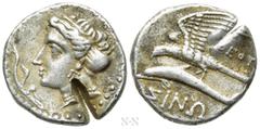 Greek Coins PAPHLAGONIA. Sinope. Siglos or Drachm (Circa 4th-3rd century BC). Obv: Head of nymph left; aphlaston to left. Rev: ΘEOT / ΣINΩ. Sea-eagle standing left, with wings spread, on dolphin left.